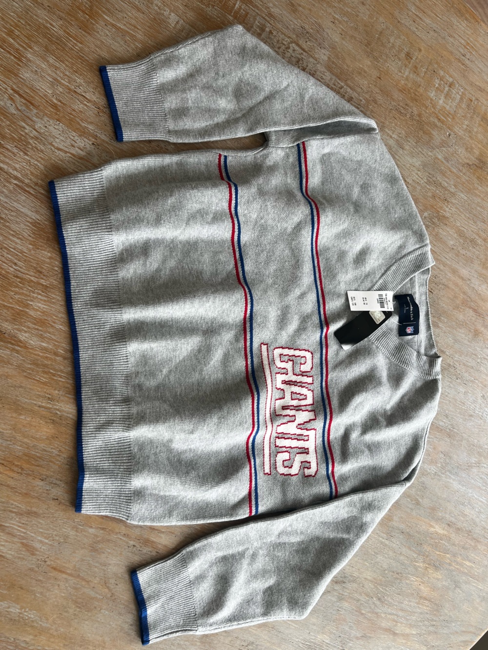 NFL Gray Sweater with Giants Logo and Red/Blue Stripe